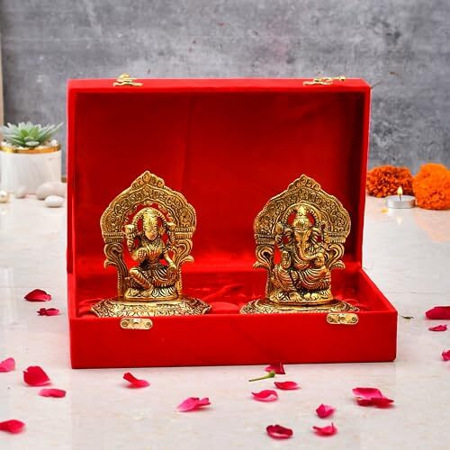 CraftVatika Metal Laxmi Lakshmi Ganesh Diwali Gift Gifts Items for Home Decoration, Cooperate Gifts, Anniversary, Wedding Gift with Velvet Box Packing (Set of 20)