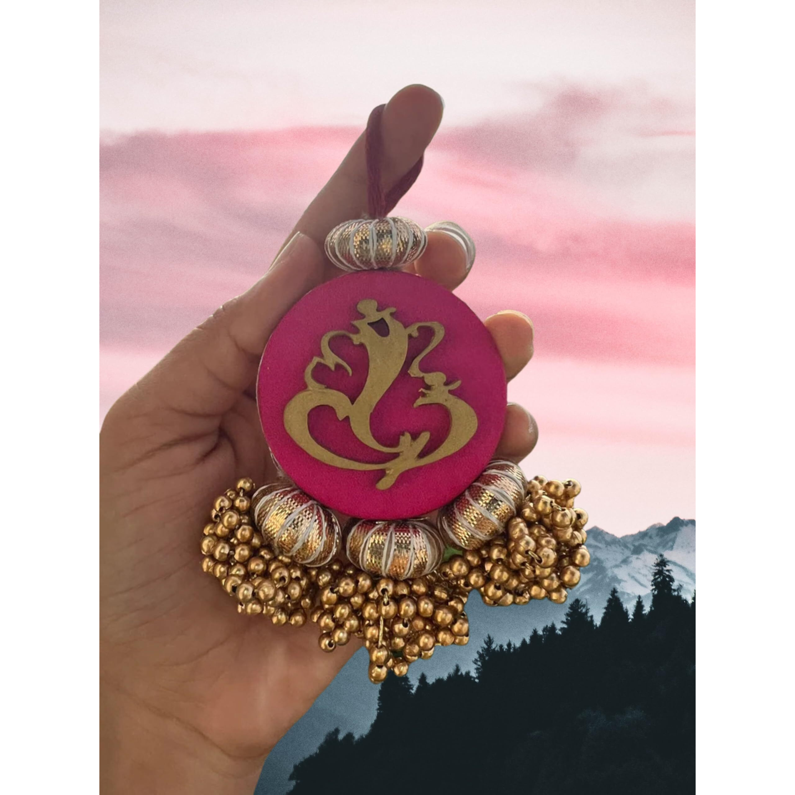 Ganesh Charm Door Hanging Elegant Handcrafted Dcor for Entrance & Festivities Perfect for Diwali & Home Celebrations with Authentic Indian Design (Ganesh Charm - Pink)