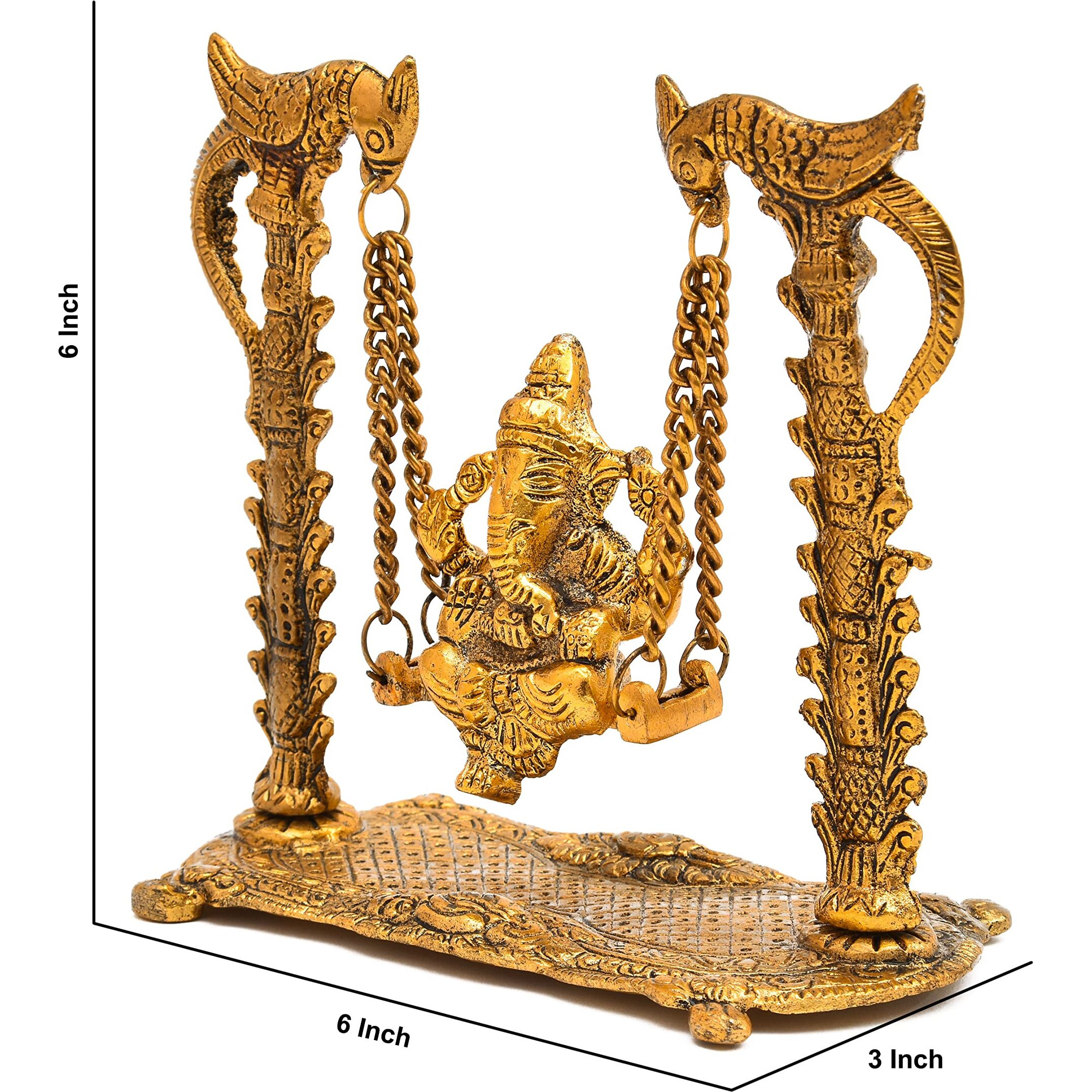 Nirmal Handicraft Gold Plated Metal Handicraft Hindu God Ganesh Ji Bhagwan Idol Swing Jhula Ganesha Murti On Jhoola Home Decor Showpiece for Home Temple Puja and Gift