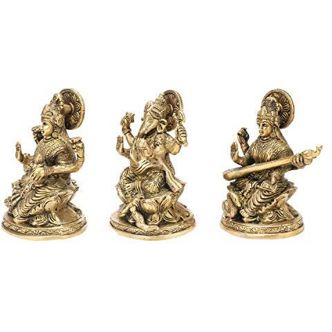 ARTVARKO Brass Lakshmi Ganesha Saraswati Idol Ganesh laxmi Murti Statue for Puja Home Office Success Entrance Decor Diwali Pooja Good Luck Gift 5 Inches