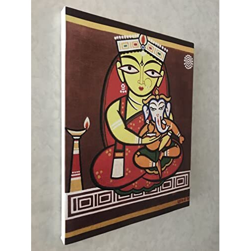 Adventures *Ganesh-Parvati* - A Famous Painting by Jamini Roy, Wall Dcor Frame. Canvas Print stretched on Pinewood Frame. Size 18x14.