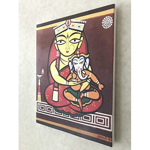 Adventures *Ganesh-Parvati* - A Famous Painting by Jamini Roy, Wall Dcor Frame. Canvas Print stretched on Pinewood Frame. Size 18x14.