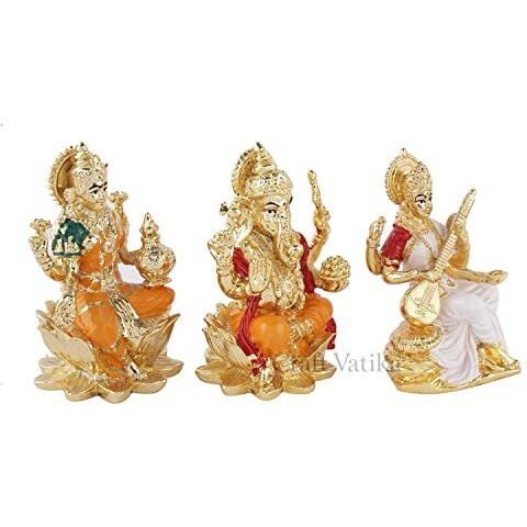 CraftVatika Ceramic Goddess Laxmi Ganesha Saraswati Idol Murti Showpiece Statue For Home Office Success Temple Pooja Room Entrance Decor Diwali Decoration Items (Lakshmi Ganesh Saraswati).,Multicolor