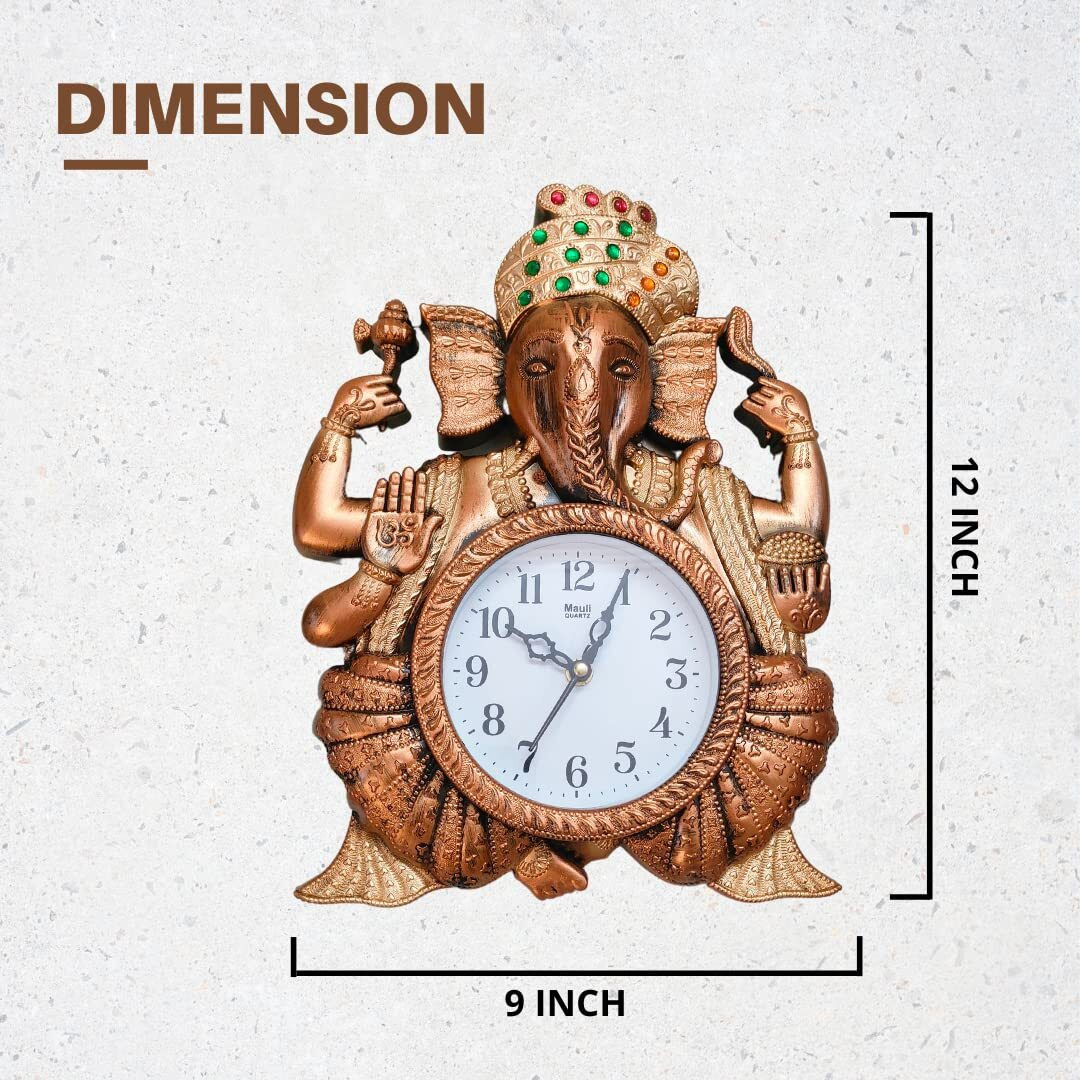 Harbour Plastic Analog Latest Stylish Models Wall Clock with God Ganesh Frame (Size Height 43 cm X Width 33 cm)- Home Decor Big Size Wall Clock Gns SN 6 -Brown, Copper