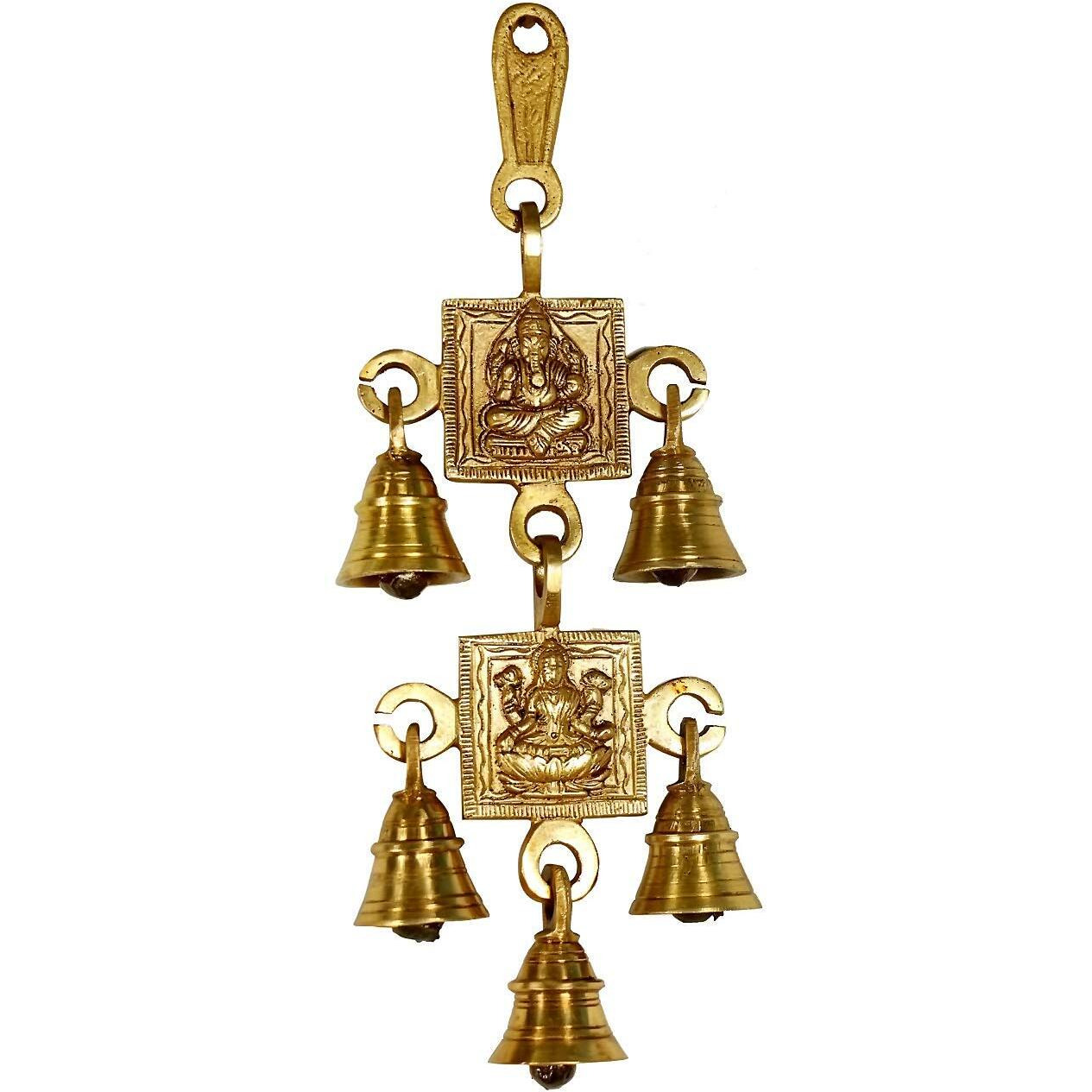 Pick End Now Brass Wall Hanging Laxmi Ganesh with 5 Bells | Wall Decorative Bell for Home, Office Dcor, Product Dimensions - 10.16 x 2 x 24.13Cm, 450Gm