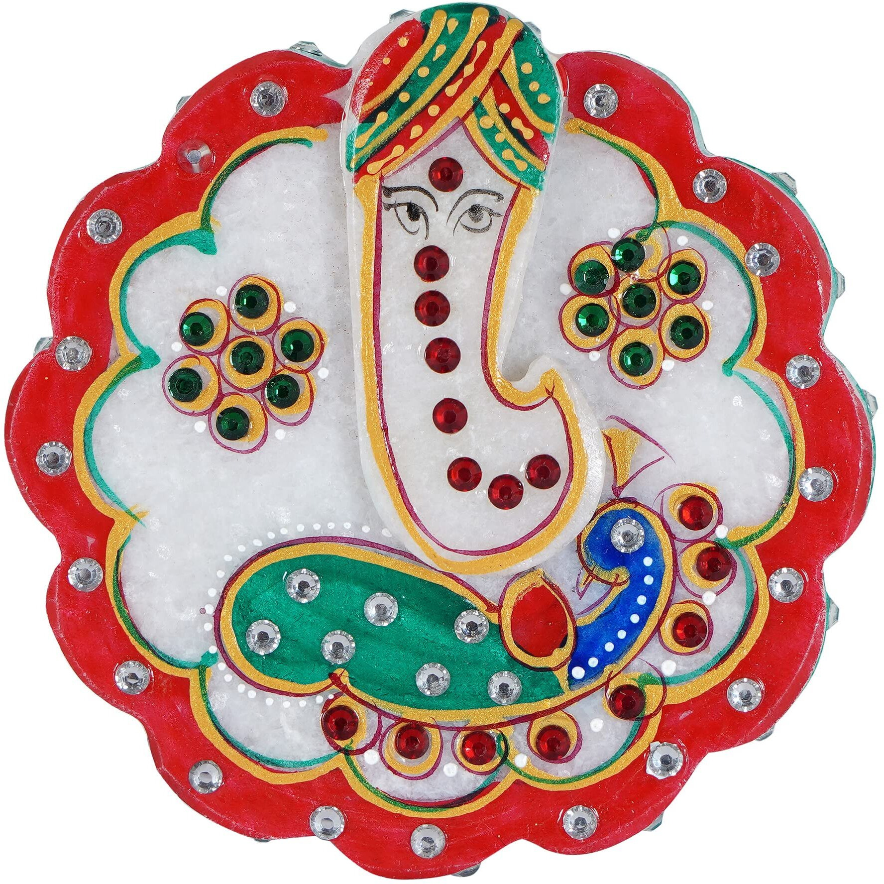 CRAFTAM Marble Made Ganesha Leaf Shape Roli Rice Kumkum Ganesh Chopra for Tilak Tika, Wedding Gifts, Raksha Bhandhan Gift