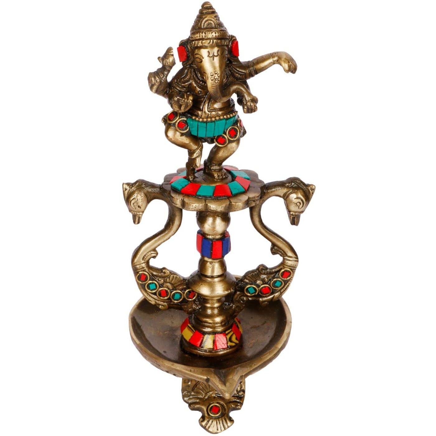 Artvarko Brass Dancing Ganesha Diya Oil Lamp Statue Ganesh on Swan Showpiece Home Pooja Gifts Decor 8 Inch