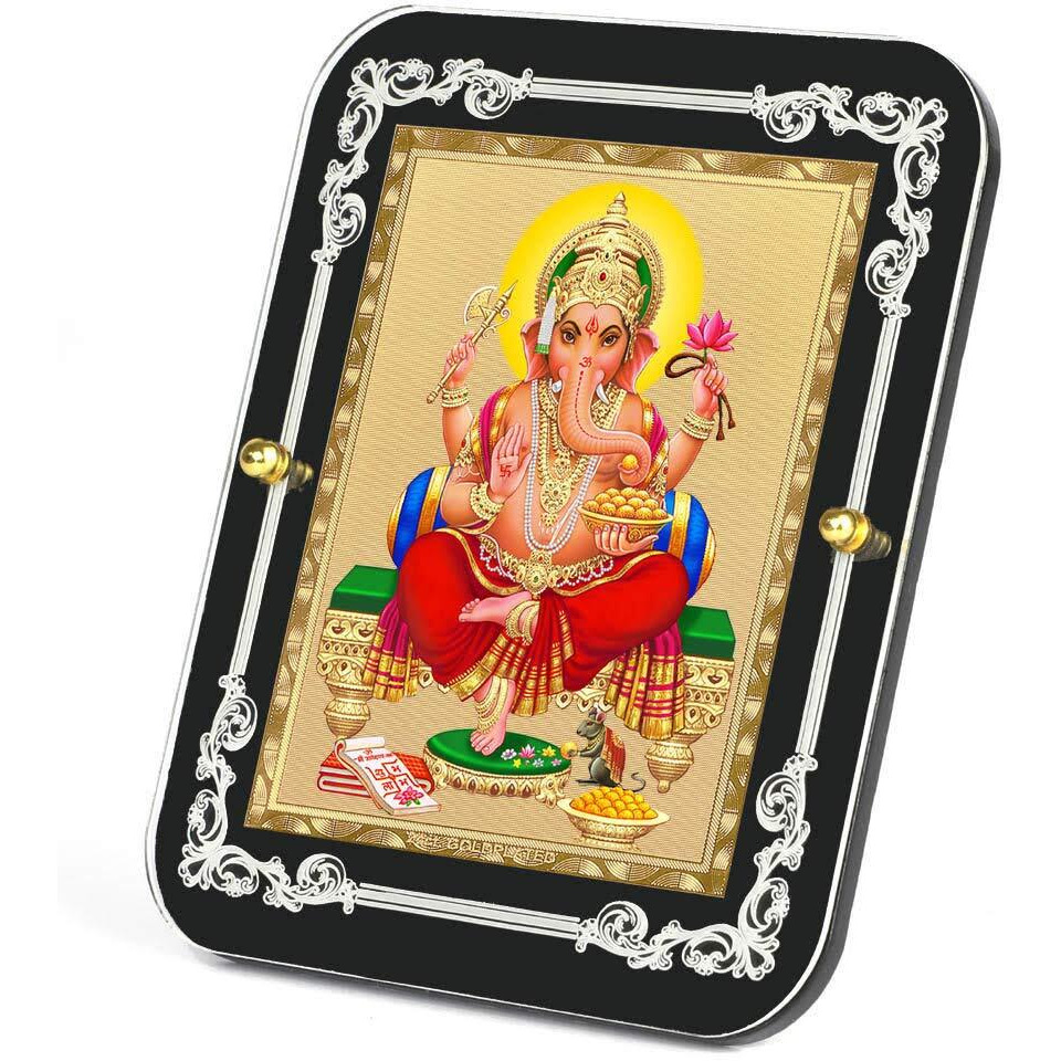 Eknoor Gold Plated Foil on Acrylic Base Ganesh ji God Idol for Home/Puja Ghar/Office (R1CB)