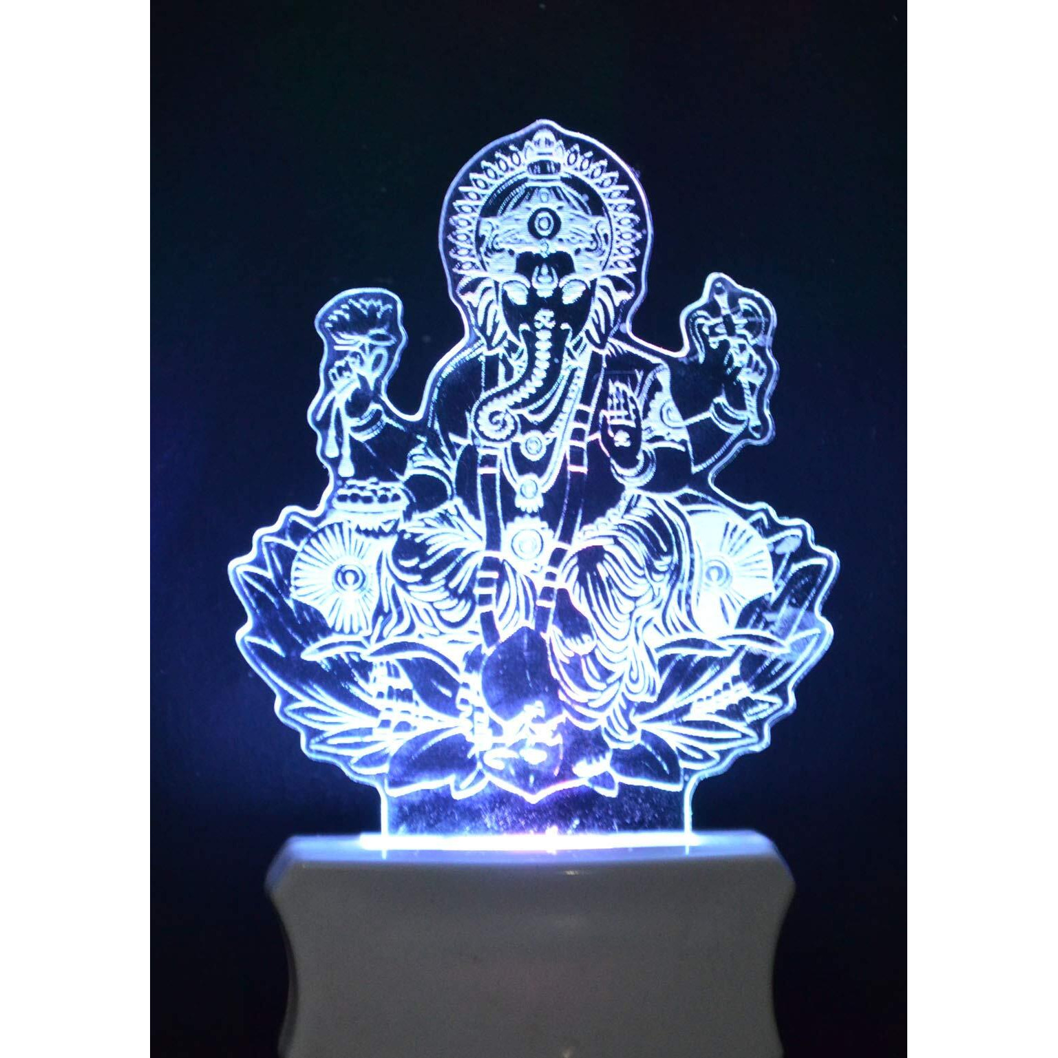 ZULKA Get Your Traditions Lord Ganesh 3D Illusion Multicolor Acrylic Night Lamp for Bedroom,Kids Room(Pack of 1)