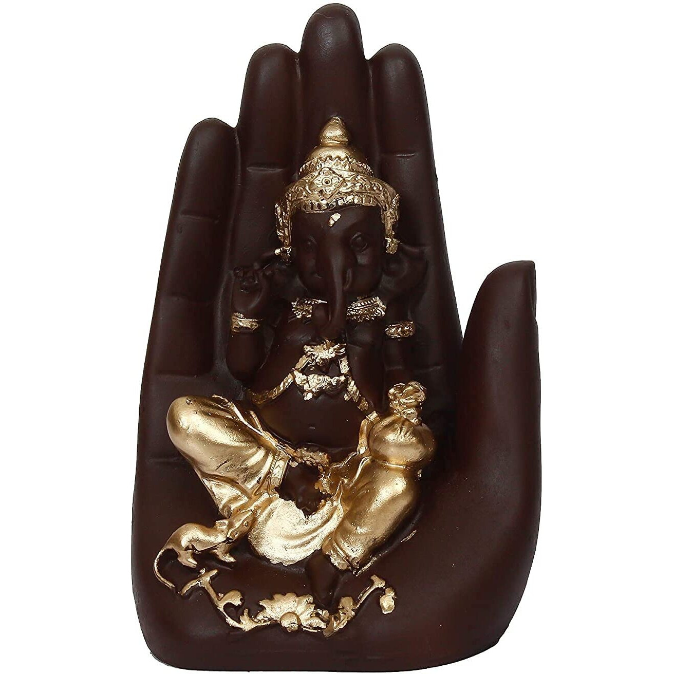 SkyKey Polyresin Palm Lord Ganesha Idol/Showpiece/DIY for Home Office Table Decor (Brown Ganesh)