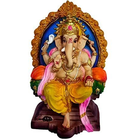 Newven Ganapathy showpiece Ganapati Idol Ganapathi Murti Ganesh Statue Home Decor House Warming Gift for Living Room (Multicolour, 21 cm X 14 cm X 9 cm)