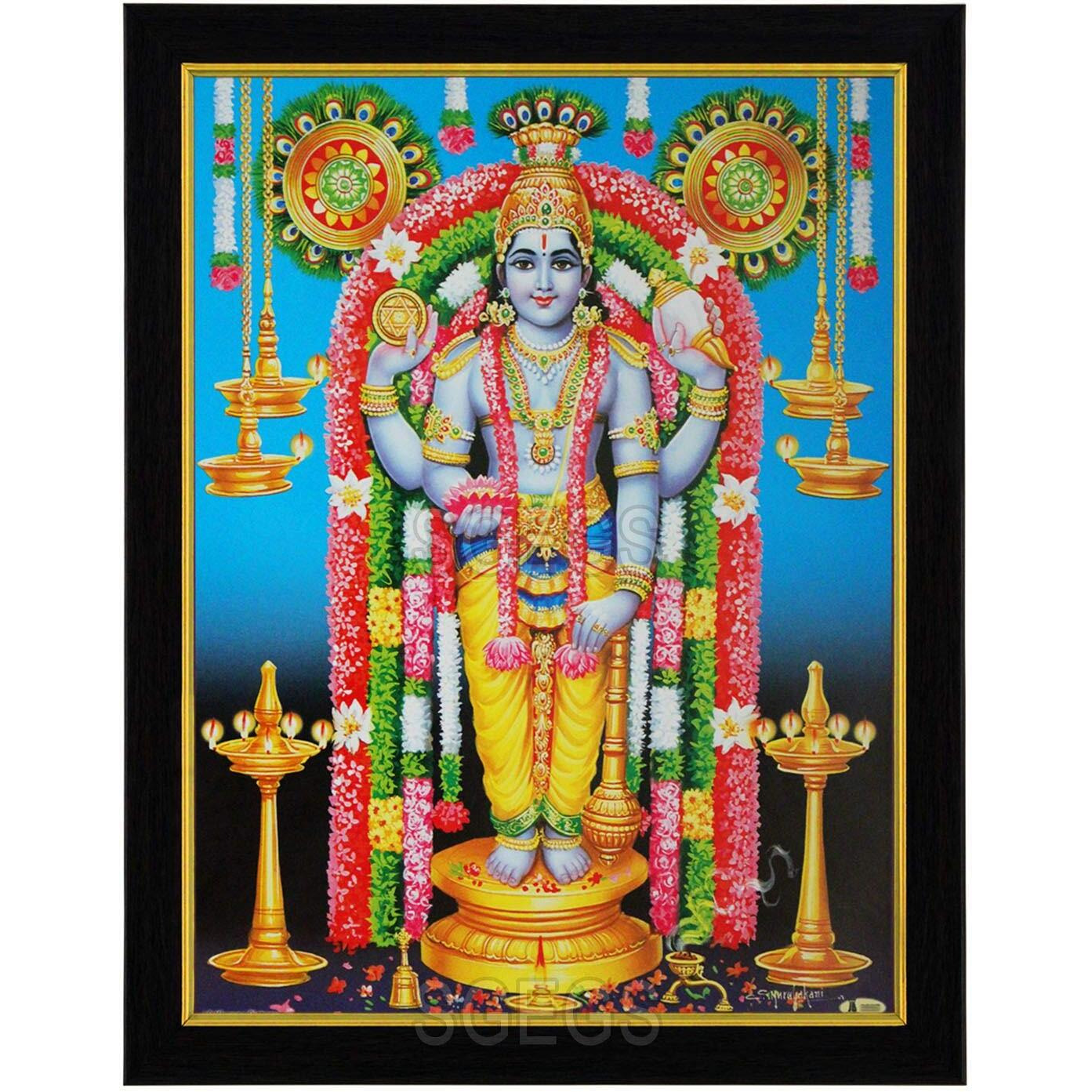 SHREE GANESH ENTERPRISE GIFTING SOLUTIONS God Guruvayurappan HD Photo Frame Lord Guruvayoorappan Painting Pooja Wall Hanging (Wood, Poster with Frame, Multicolour, 23.5x1x31cm)