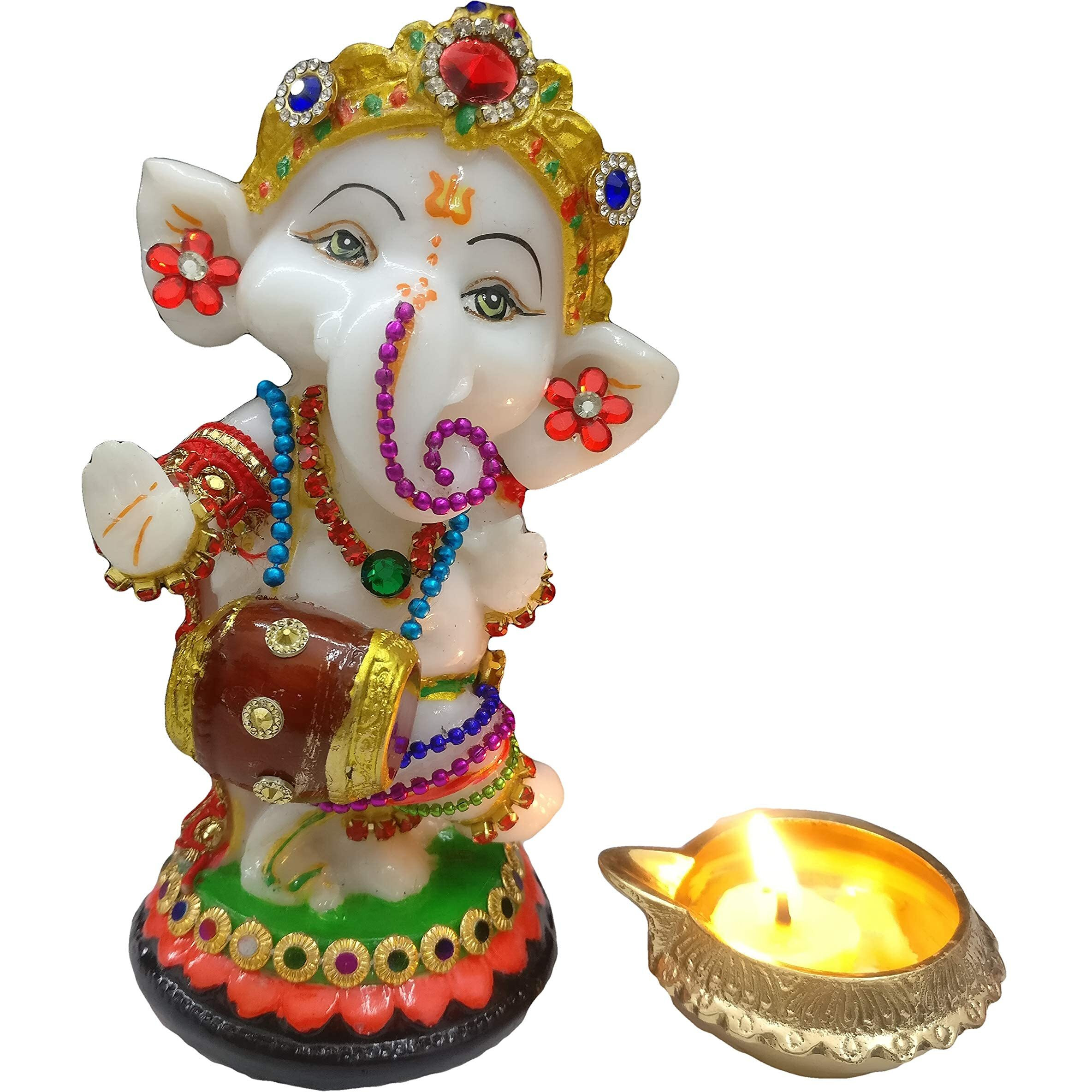 Sacred Blessings Resin Lord Ganesha Idol Ganesh Murti Statue Home Decor Ganeshji for Gift Showpiece (8.5 x 6 x 13) cm, Multicolour, 1 Piece