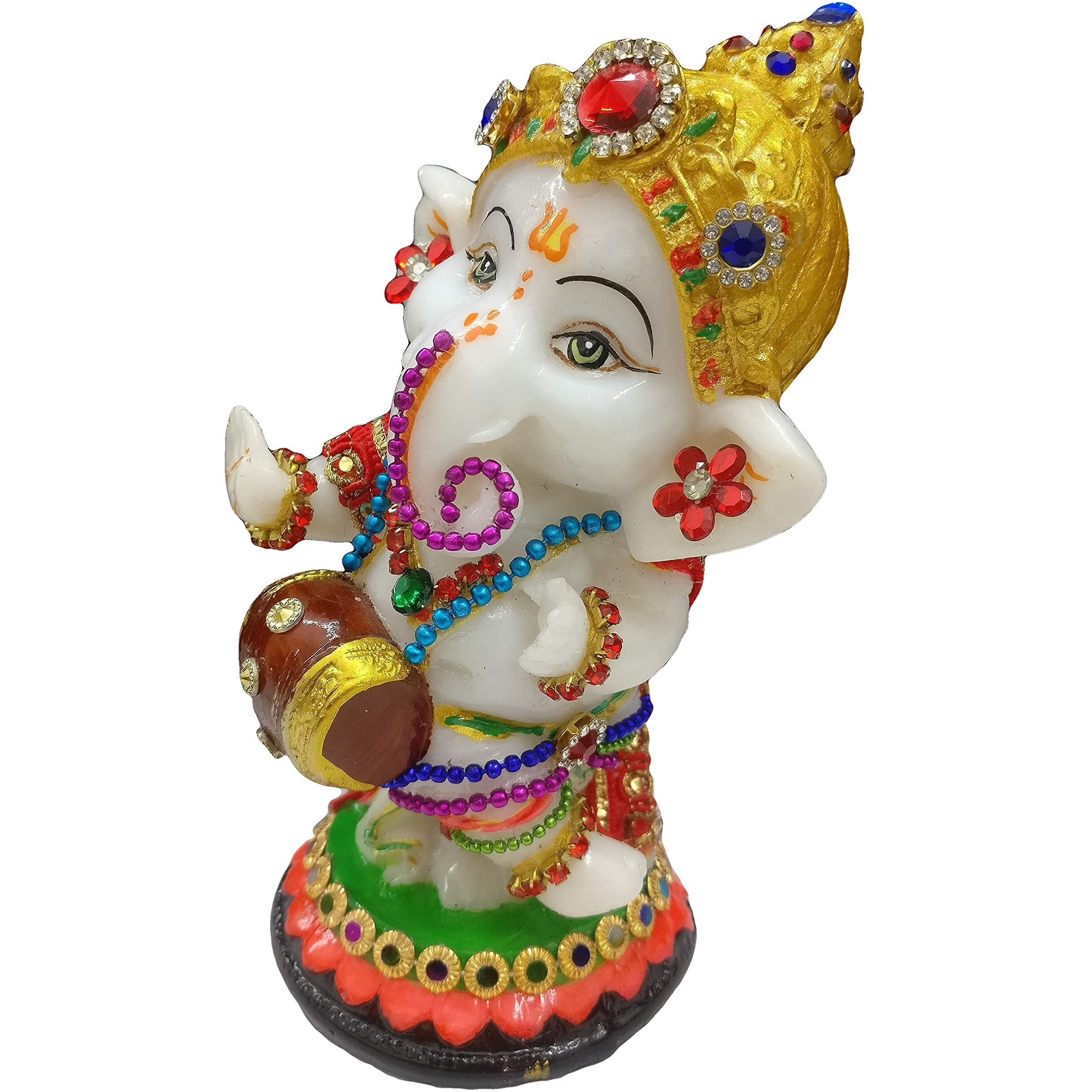 Sacred Blessings Resin Lord Ganesha Idol Ganesh Murti Statue Home Decor Ganeshji for Gift Showpiece (8.5 x 6 x 13) cm, Multicolour, 1 Piece