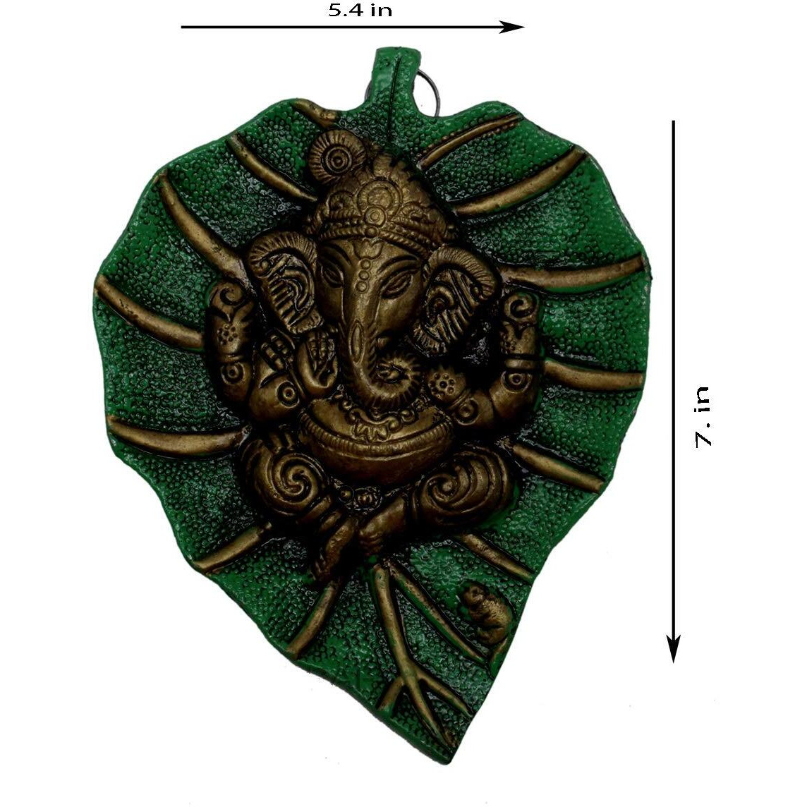 DreamKraft Wall Hanging Lord Ganesh Metal Idol Statue for Home wall Main Door Green & Golden Standard