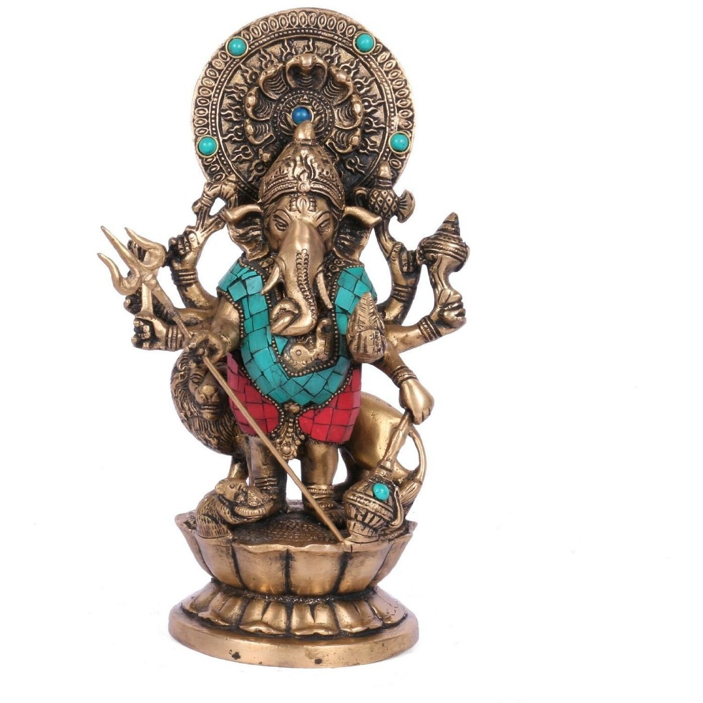 Collectible India Brass Kana Drishta Ganesh Statue, 11 x 4.5 x 4.5 Inches, Multicolour