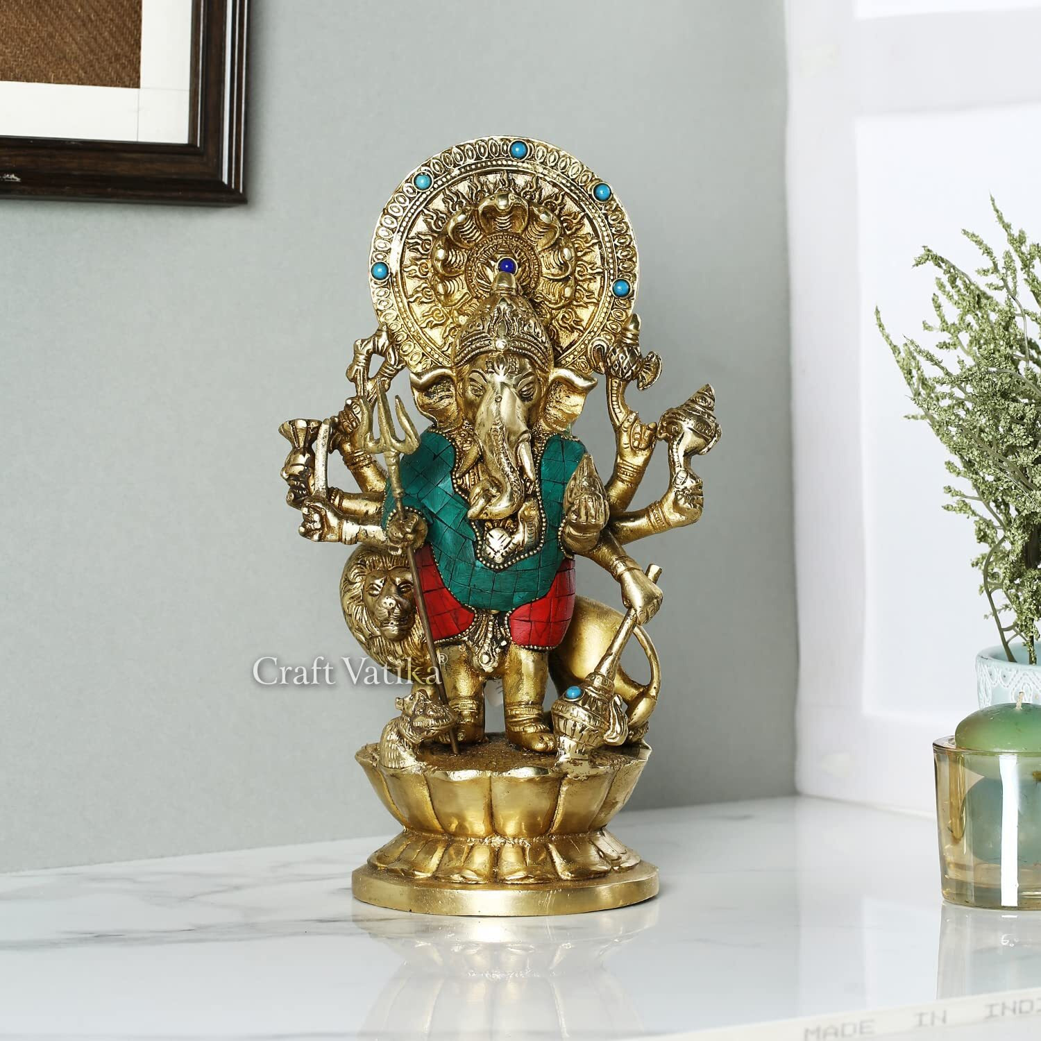 Collectible India Brass Kana Drishta Ganesh Statue, 11 x 4.5 x 4.5 Inches, Multicolour