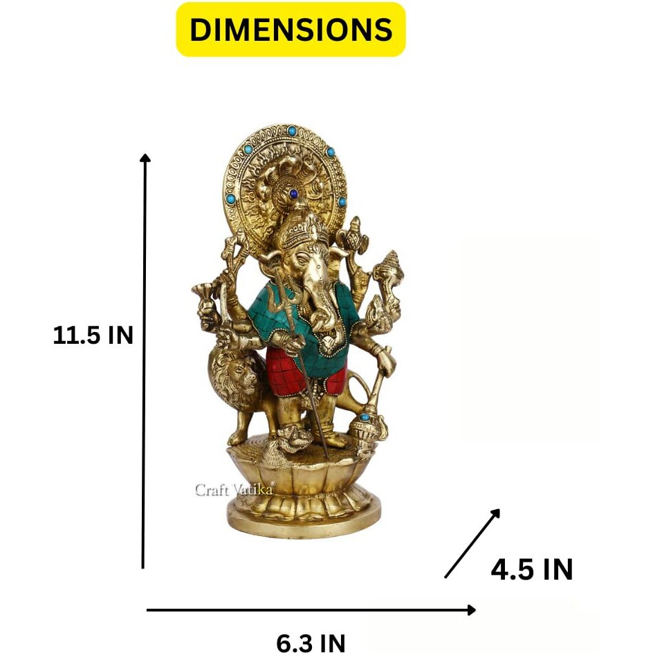 Collectible India Brass Kana Drishta Ganesh Statue, 11 x 4.5 x 4.5 Inches, Multicolour