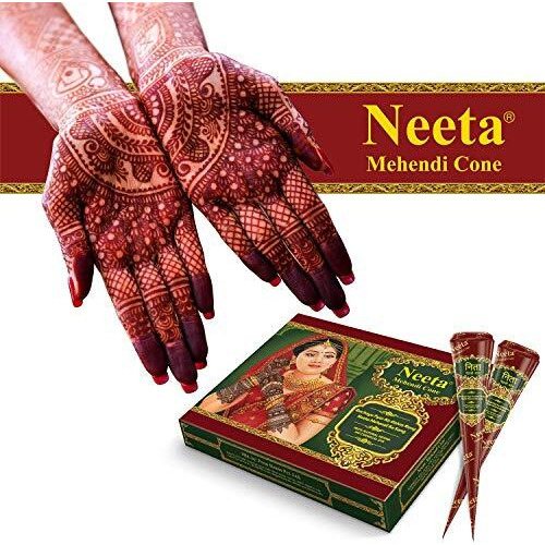 Mehendi Cones For Hand (12 Cones in a Box) Natural Mehndi For Hand Designing Reddish Brown Color Long Lasting Niddle Cones Natural Henna Cones For Festivals Marriage Women Men Hand Designing Without Chemical (Pack Of 2)