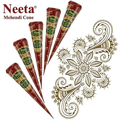 Neeta Mehendi Cone Body Art All Natural Herbal Pure Henna Past (12 Pieces in a Box) Pack of 1