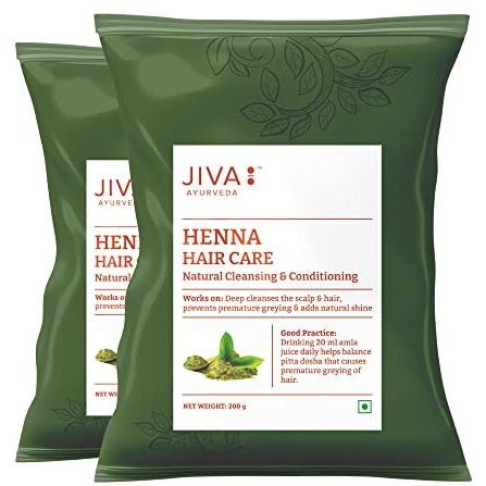 Jiva Henna Hair Care Mehendi 200 gm | Relieve Dull, Dry, & Frizzy Hair, Dandruff, Hair Loss, And Itchy Scalp | Nourishes and Strengthens Hair Follicles and Root | Balances Doshas (Pack Of 2)