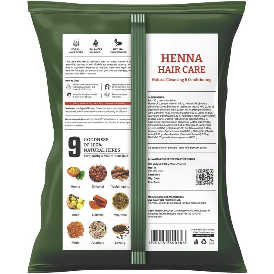 Jiva Henna Hair Care Powder | Mehendi 200gm (Pack of 3) | For All Hair Types, Control Hair Fall & Repairs Damaged Hair