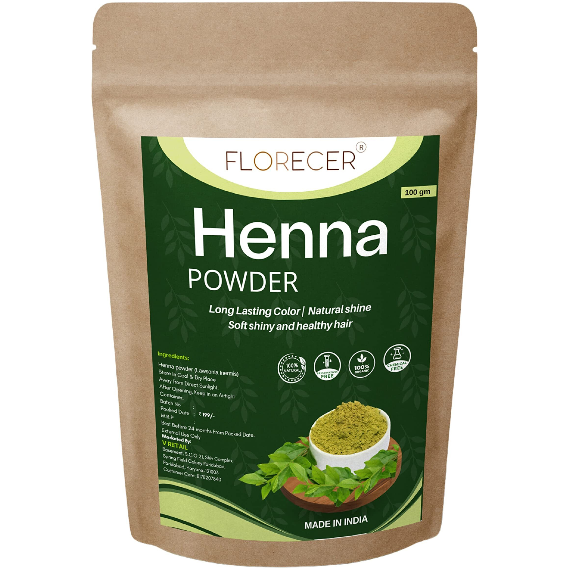 Florecer Henna Powder For Hair | Hair Colour | Mehendi Powder For Hair | Hands And Feet | Organic | Pure And Natural| Men And Women | Triple Sifted -100 Grams