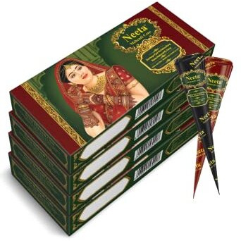 Neeta Mehendi Cones for Hand, Bridal Mehndi Cones, Natural Mehendi Cone for Wedding, Hand Designing, Reddish Brown Color Niddle Cones for Women 4 Pc in 1 Box (Pack of 4)