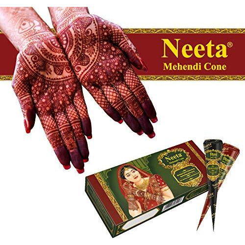 Neeta Mehendi Cones for Hand, Bridal Mehndi Cones, Natural Mehendi Cone for Wedding, Hand Designing, Reddish Brown Color Niddle Cones for Women 4 Pc in 1 Box (Pack of 4)