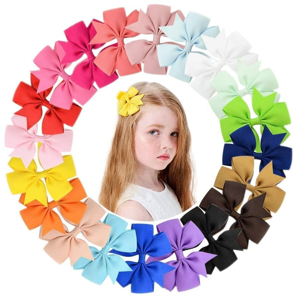 SNOWIE SOFT 20 Pcs Hair Bows 3 Inch Grosgrain Ribbon Baby Girls Hair Clips Alligator Barrettes/ Accessories For Infants Toddlers Kids Teens,Multi