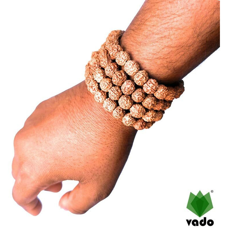 Vado Rudraksha Bracelet, Stretchable Energized Wrist Band with 5 Mukhi Natural Rudraksh Beads Pack of 4 (9MM, Brown)