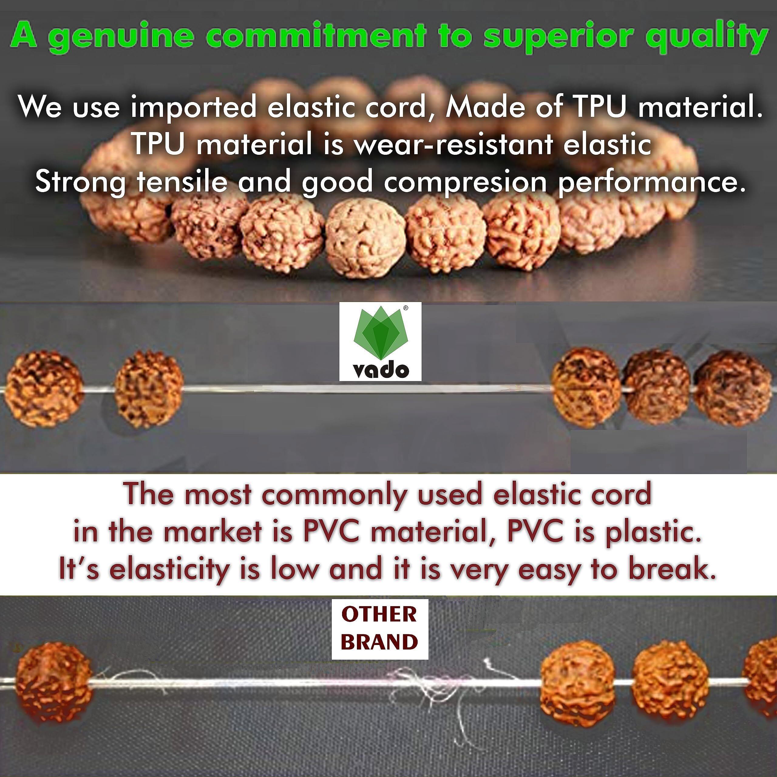 Vado Rudraksha Bracelet, Stretchable Energized Wrist Band with 5 Mukhi Natural Rudraksh Beads Pack of 6 (9MM, Brown)