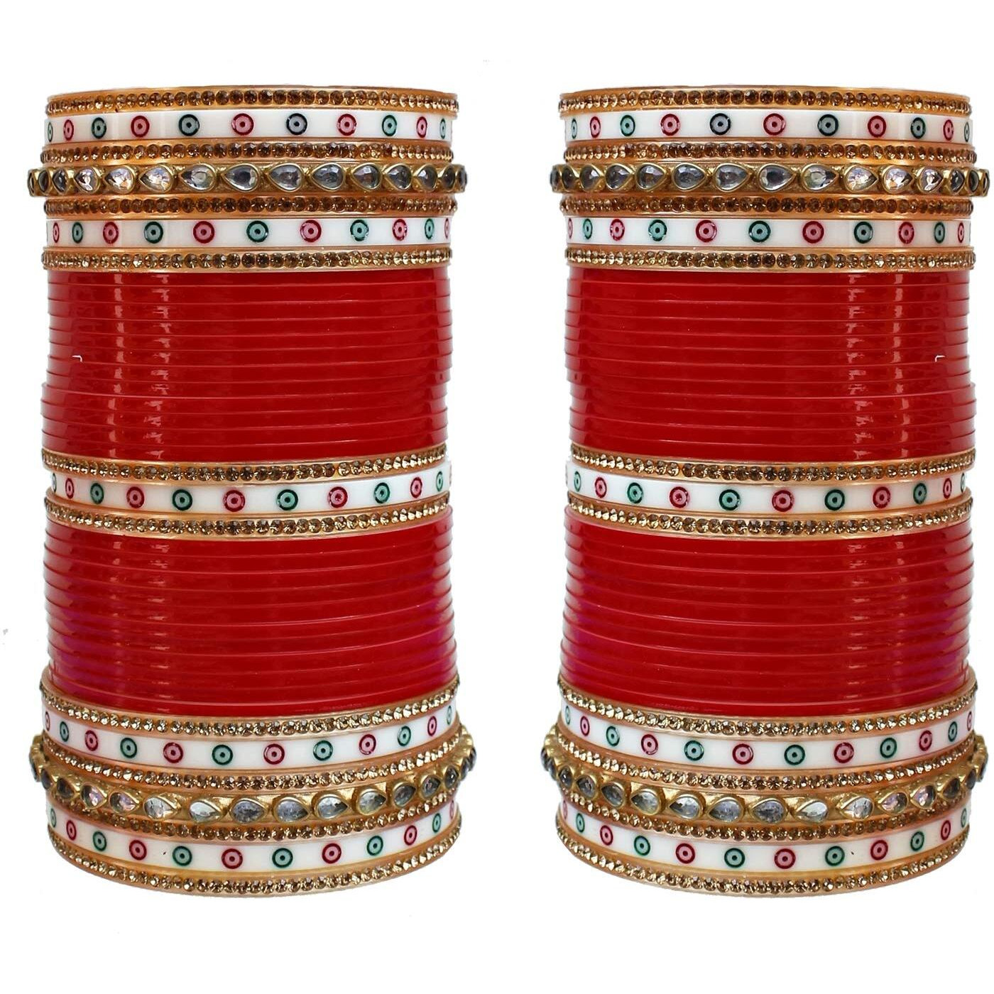 Lucky Jewellery Bridal Bangle Set Wedding Punjabi Chuda Designer Chura Red Chura Dulhan Choora For Women (1016-M1C1SUNAINA-R)