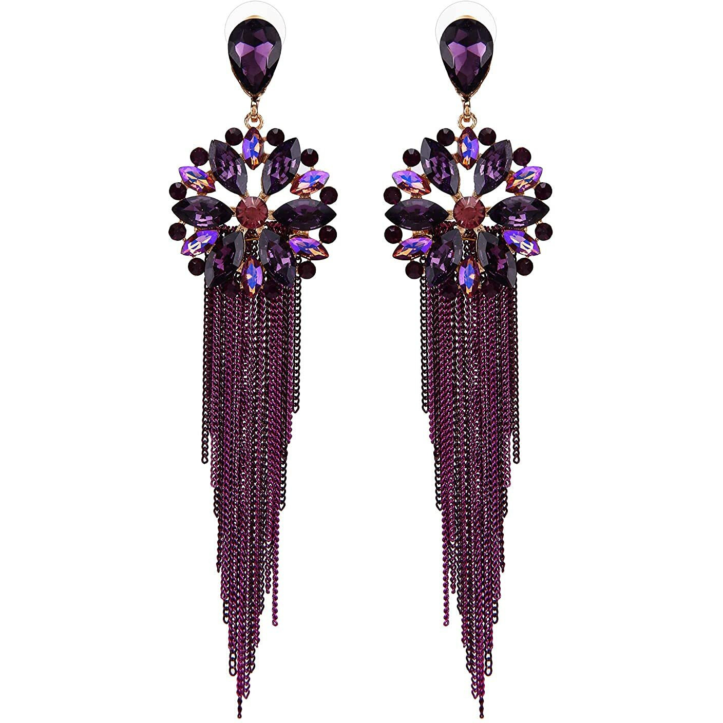 YouBella Jewellery Earrings For Women Crystal Tassel Handmade Earrings For Girls And Women (Purple)