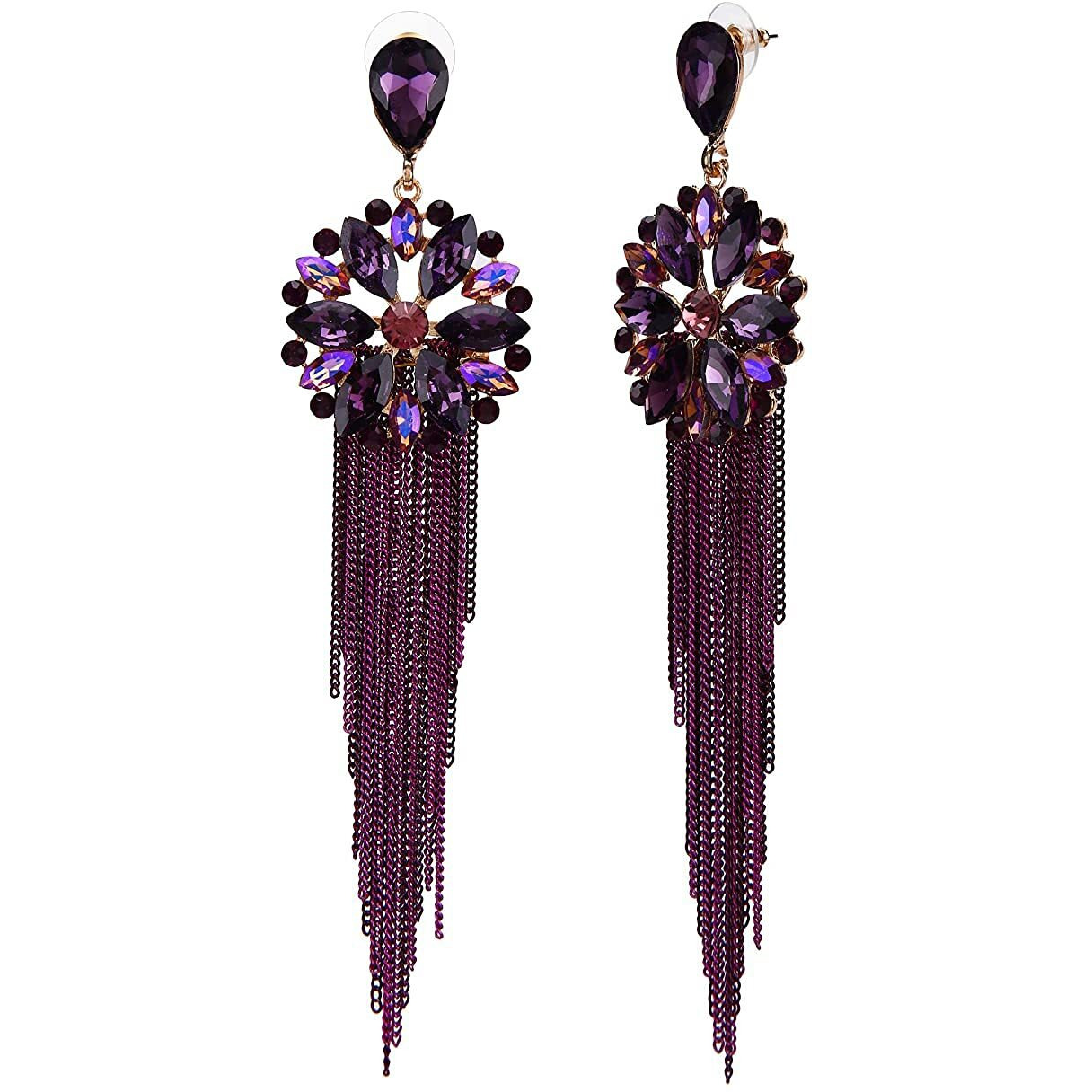 YouBella Jewellery Earrings For Women Crystal Tassel Handmade Earrings For Girls And Women (Purple)