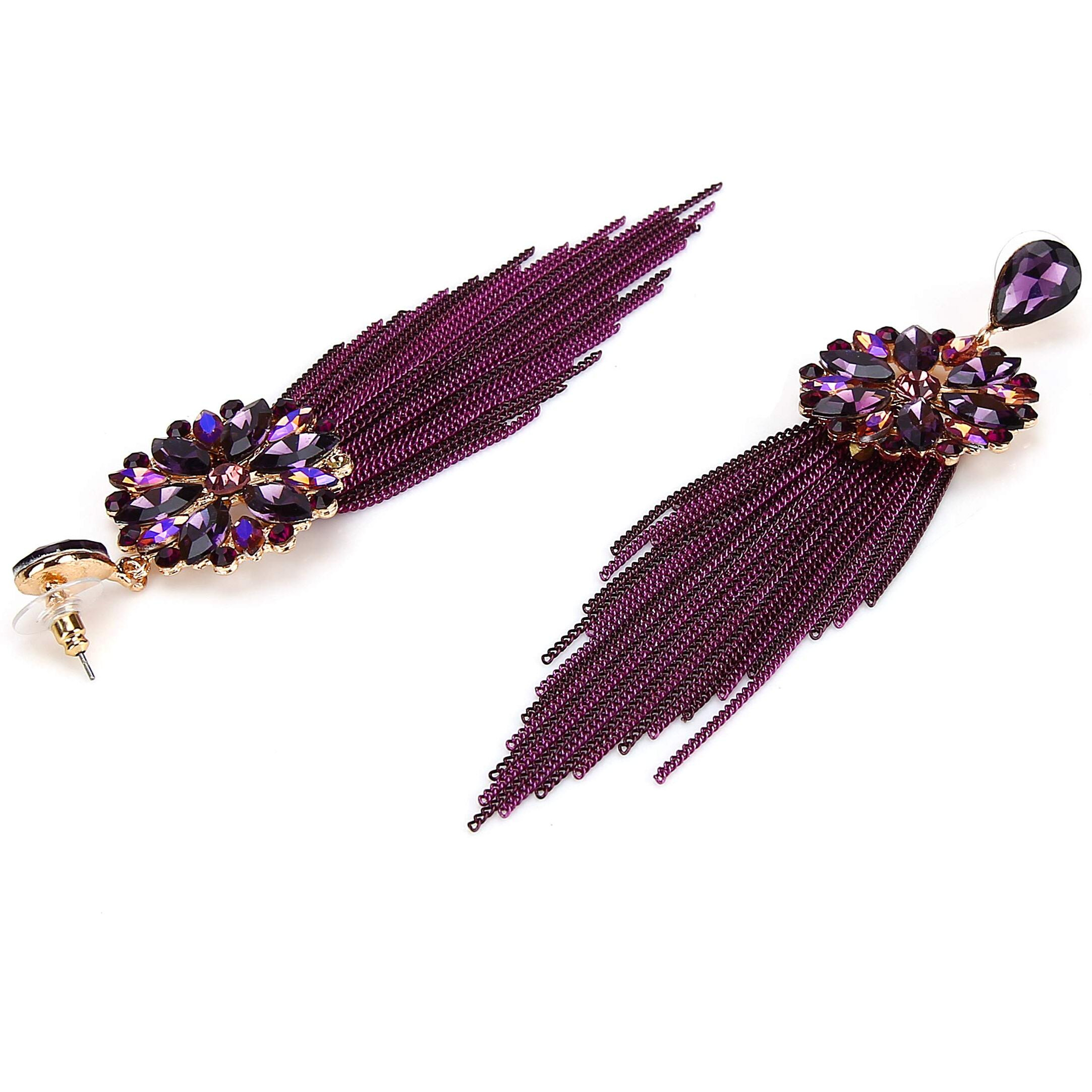 YouBella Jewellery Earrings For Women Crystal Tassel Handmade Earrings For Girls And Women (Purple)