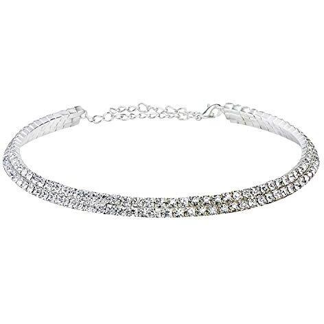 YouBella Fashion Jewellery Silver Crystal Rhinestone Choker Necklace for Women.(Valentine Gift Special). (Two line)