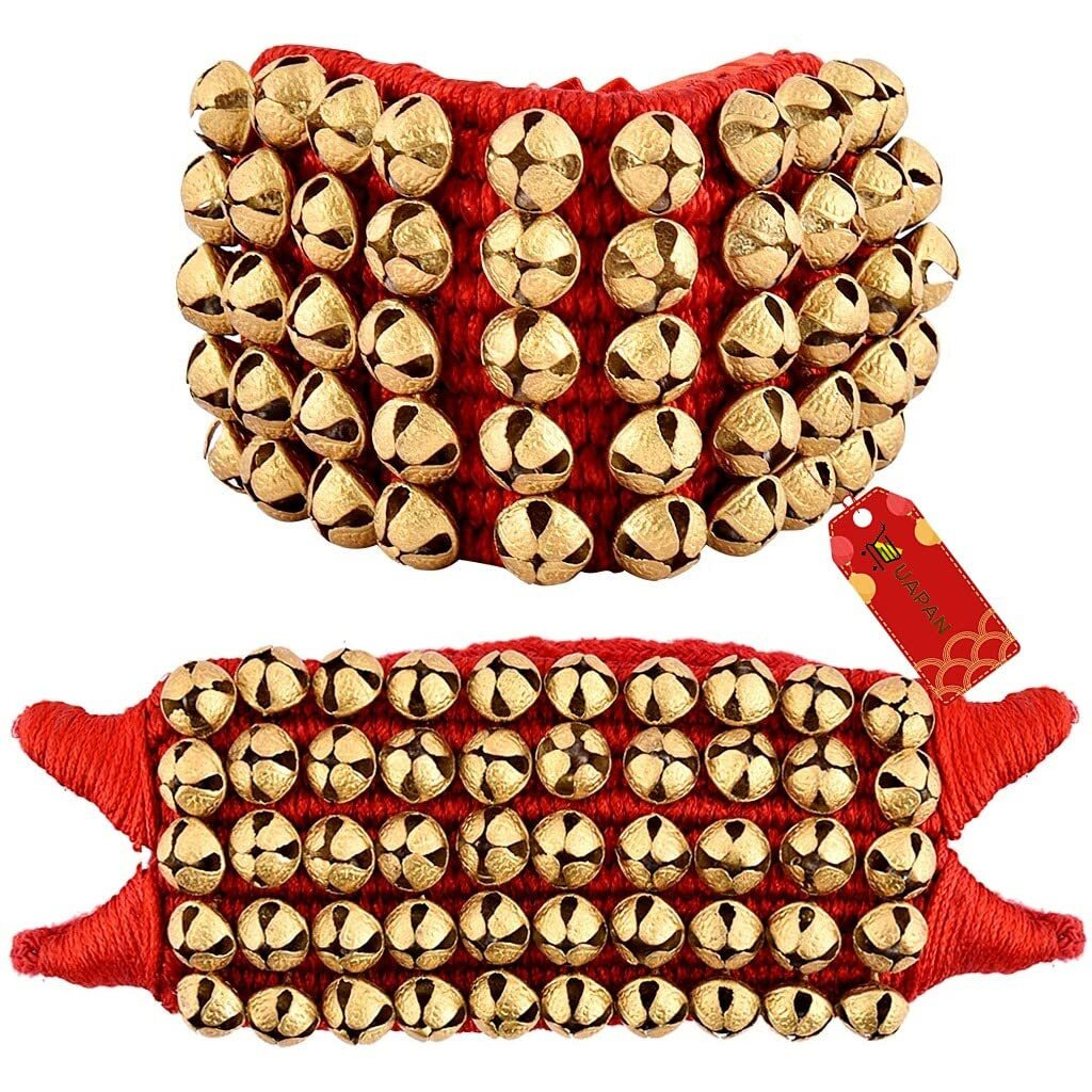 UAPAN Brass Ghungroo Anklets Bells (5 Line Double string Pad, Red, Pair)