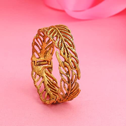 Estele 24 Kt Gold Plated Fern Cuff bracelet