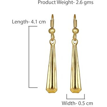 Estele 24kt Gold Plated Hanging Herald Fish Hook Earring for Women, One Size