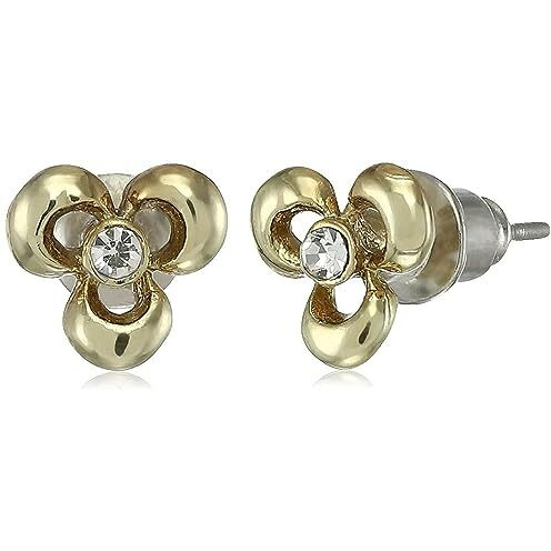 Estele 24kt Gold Plated Metallic Bloom Floral Stud Earring with Austrian Crystals for Women