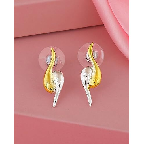 Estele 24kt Gold and Rhodium Plated Dual Tone Fancy Stud Earring for Women