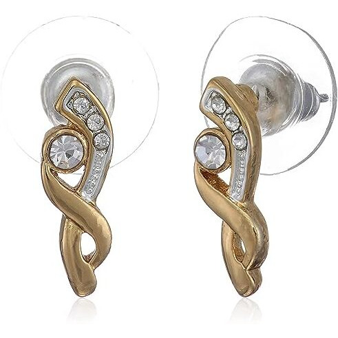 Estele 24 Kt Gold Plated Dual tone Inifity Stud Earrings with Austrian Crystals for Women