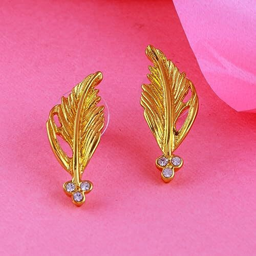 Estele 24kt Gold Plated Feather Touch Earring for Women with Austrian Crystals