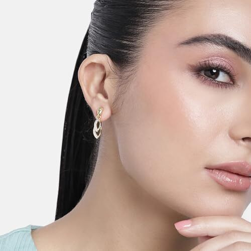 Estele 24 Kt Girls Gold and Silver Plated Connected Drop Earrings