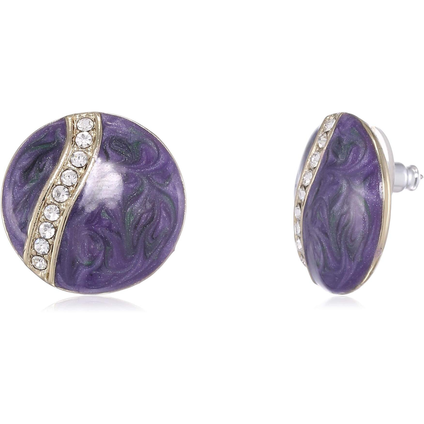 Estele 24 Kt Gold Plated Purple Round crystal enamel Stud Earrings (671/734 ER)