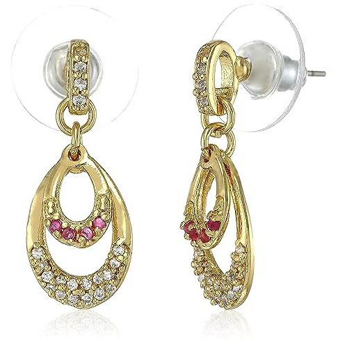 Estele 24 Kt Gold Plated Rain drop Dangle Earrings with Stone-Studded Cubic zirconias for Women