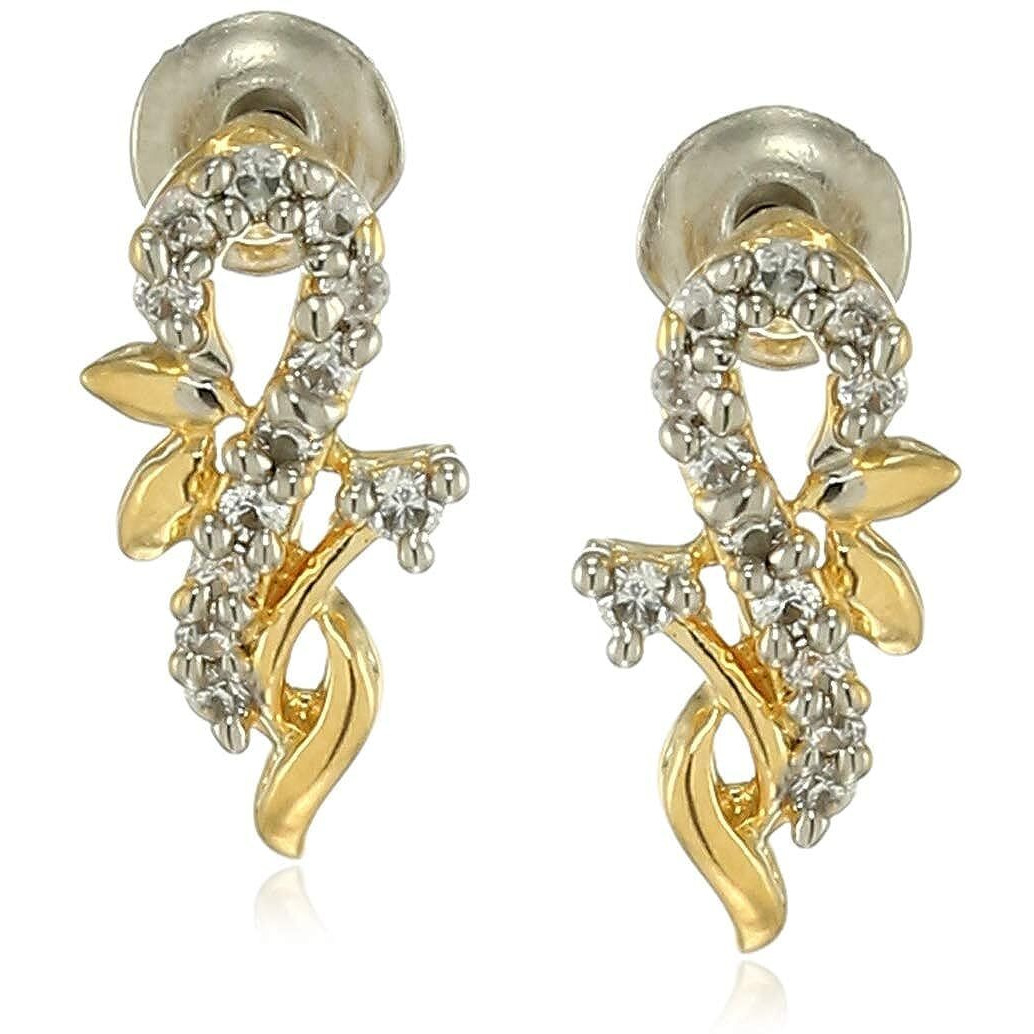 Estele 24 Kt Gold Plated American Diamond Tendril wreath Stud Earrings for Women