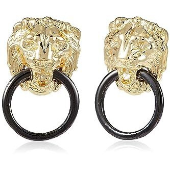 Estele 24 Kt Gold Plated Designer Lion Black Ring Stud Earrings For Women