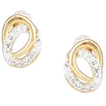 Estele Fashion Jewellery Gold & Rhodium Plated CZ Circular Designer Stud Earrings with White Stones for Girls and Women-AD-003-ER ER